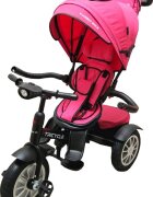 Baby Care Tricicleta pentru copii Turbo Bike Roz cu Far luminos Roti din cauciuc Pozitie somn Pedale si maner pentru parinti Scaun reversibil cu invartire 360 grade Cadru metalic Dimensiuni 110X45X90 cm