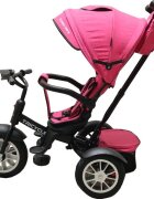 Baby Care Tricicleta pentru copii Turbo Bike Roz cu Far luminos Roti din cauciuc Pozitie somn Pedale si maner pentru parinti Scaun reversibil cu invartire 360 grade Cadru metalic Dimensiuni 110X45X90 cm
