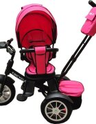 Baby Care Tricicleta pentru copii Turbo Bike Roz cu Far luminos Roti din cauciuc Pozitie somn Pedale si maner pentru parinti Scaun reversibil cu invartire 360 grade Cadru metalic Dimensiuni 110X45X90 cm