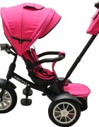 Baby Care Tricicleta pentru copii Turbo Bike Roz cu Far luminos Roti din cauciuc Pozitie somn Pedale si maner pentru parinti Scaun reversibil cu invartire 360 grade Cadru metalic Dimensiuni 110X45X90 cm