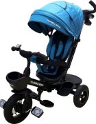 Baby Care Tricicleta pentru copii Turbo Bike Turquoise cu copertina roti din cauciuc pozitie somn maner pentru parinti scaun reversibil cu invartire 360 grade cadru metalic dimensiuni 110x45x90 cm