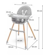 BABY MIX Scaun de masa 2in1 transformabil in scaunel clasic cu cos pentru accesoriihusa detasabilatavita dubla detasabilacentura de siguranta si suport picioare Freja Wooden Dark Grey
