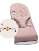 BabyBjorn Balansoar Bliss Dusty Pink cu aspect delicat de petala tesatura matlasata cu bara de jucarii inclusa