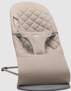 BabyBjorn Balansoar Bliss Sand Grey din tesatura matlasata cu aspect clasic cu bara de jucarii