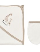 BabyCosy Set de baie cu prosop si manusa Girafa Ecru 85X85 cm