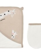 BabyCosy Set de baie cu prosop si manusa Girafa Mink 85X85 cm