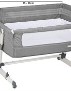 BABYGo Patut co-sleeper pentru copii Together Grey 2 in 1 cu 6 trepte de reglare pe inaltime laterala culisanta roti saltea inclusa varsta 0 Luni+
