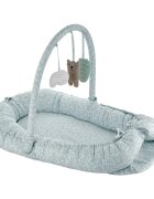 BabyJem Salteluta Baby Nest cu bara jucarii Between parents Turcoaz