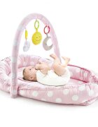 BabyJem Salteluta BabyNest cu bara jucarii Between parents roz