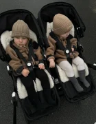 BabyLy Husa cu 2 fete tesatura Teddy crem si in gri deschis pentru carucior sport