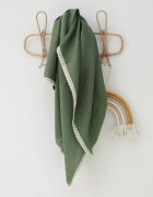 BabyLy Paturica usoara pentru copii multifunctionala din in cu margini din dantela forest green 100x100cm