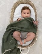 BabyLy Paturica usoara pentru copii multifunctionala din in cu margini din dantela forest green 100x100cm