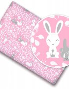 BabyMam Cearceaf cu banda elastica 140x70 cm Pink Rabbit