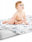 BabyMam Cearceaf cu banda elastica pentru pat copii 100 bumbac dimensiune 90 x 40 cm Blue Elephant