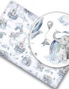 BabyMam Cearceaf cu banda elastica pentru pat copii 100 bumbac dimensiune 90 x 40 cm Blue Elephant