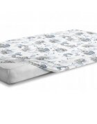 BabyMam Cearceaf cu banda elastica pentru pat copii dimensiune 120 x 60 cm 100 bumbac Blue Elephant