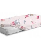 BabyMam Cearceaf cu banda elastica pentru pat copii dimensiune 120 x 60 cm 100 bumbac Pink Balloons