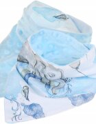 BabyMam Esarfa moale pentru copii forma triunghiulara sistem de prindere reglabil cu velcro moale design 2-in-1 cu o fata din bumbac si una din minky blue