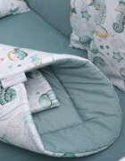 BabyMam Paturica de infasat multifunctionala pentru nou-nascuti Green Marine din bumbac cu doua fete fixare cu velcro dimensiune 80 x 80 cm