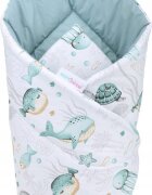 BabyMam Paturica de infasat multifunctionala pentru nou-nascuti Green Marine din bumbac cu doua fete fixare cu velcro dimensiune 80 x 80 cm