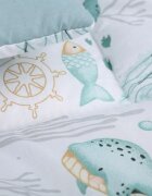 BabyMam Paturica de infasat multifunctionala pentru nou-nascuti Green Marine din bumbac cu doua fete fixare cu velcro dimensiune 80 x 80 cm