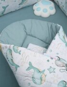 BabyMam Paturica de infasat multifunctionala pentru nou-nascuti Green Marine din bumbac cu doua fete fixare cu velcro dimensiune 80 x 80 cm