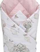 BabyMam Paturica de infasat multifunctionala pentru nou-nascuti Pink Elephant din bumbac cu doua fete fixare cu velcro dimensiune 80 x 80 cm