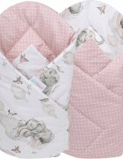 BabyMam Paturica de infasat multifunctionala pentru nou-nascuti Pink Elephant din bumbac cu doua fete fixare cu velcro dimensiune 80 x 80 cm