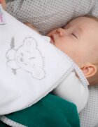 BabyMam Prosop de baie pentru copii prevazut cu capison decorat cu broderie vesela 100 bumbac dimensiune 100 x 100 cm Teddy Bear Green