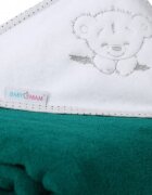 BabyMam Prosop de baie pentru copii prevazut cu capison decorat cu broderie vesela 100 bumbac dimensiune 100 x 100 cm Teddy Bear Green