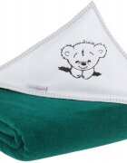 BabyMam Prosop de baie pentru copii prevazut cu capison decorat cu broderie vesela 100 bumbac dimensiune 100 x 100 cm Teddy Bear Green