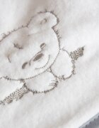 BabyMam Prosop de baie pentru copii prevazut cu capison decorat cu broderie vesela 100 bumbac dimensiune 100 x 100 cm Teddy Bear Grey