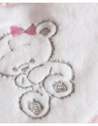 BabyMam Prosop de baie pentru copii prevazut cu capison decorat cu broderie vesela 100 bumbac dimensiune 100 x 100 cm Teddy Bear Pink