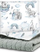 BabyMam Set matlasat paturica 75x100 cm si perna 35x30 cm Minky Blue Elephant
