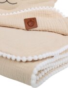 BabyMam Set paturica 73x96 cm si perna 31x24 cm pentru copii din muselina cu structura aerisita model beige Teddybear