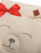 BabyMam Set paturica 73x96 cm si perna 31x24 cm pentru copii din muselina cu structura aerisita model beige Teddybear