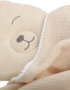 BabyMam Set paturica 73x96 cm si perna 31x24 cm pentru copii din muselina cu structura aerisita model beige Teddybear