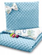BabyMam Set paturica 75 x 55cm si perna 25 x 35cm pentru copii cu doua fete minky Blue forest