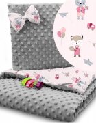 BabyMam Set Paturica 75x100 cm si perna 35x30 cm Minky Grey and Pink balloons