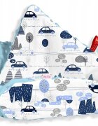 BabyMam Set paturica 75x100 cm si perna 35x30 cm pentru copii minky blue retro cars versatila cu doua fete