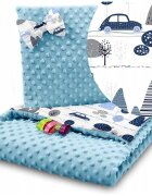 BabyMam Set paturica 75x100 cm si perna 35x30 cm pentru copii minky blue retro cars versatila cu doua fete