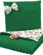 BabyMam Set paturica 75x100 cm si perna 35x30 cm pentru copii minky green forest versatila cu doua fete