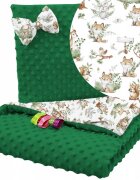 BabyMam Set paturica 75x100 cm si perna 35x30 cm pentru copii minky green forest versatila cu doua fete