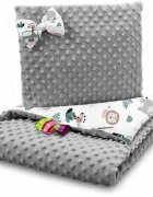 BabyMam Set paturica 75x100 cm si perna 35x30 cm pentru copii minky grey safari versatila cu doua fete