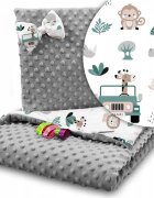BabyMam Set paturica 75x100 cm si perna 35x30 cm pentru copii minky grey safari versatila cu doua fete