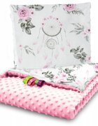 BabyMam Set paturica 75x100 cm si perna 35x30 cm pentru copii minky pink Dreamcatcher versatila cu doua fete
