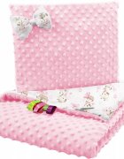 BabyMam Set paturica 75x100 cm si perna 35x30 cm pentru copii minky pink giraffe versatila cu doua fete