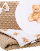 BabyMam Set paturica dubla 75x55 cm si pernuta asortata 25x35 cm pentru copii model minky bej