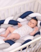 BABYMATEX Protectie laterala din bumbac Bumper impletit The Braid GreyNavy 2 m inaltime 16 cm material exterior din bumbac satinat umplutura antialergica din fibre siliconate
