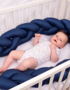 BABYMATEX Protectie laterala din bumbac Bumper impletit The Braid Navy 2 m inaltime 16 cm material exterior din bumbac satinat umplutura antialergica din fibre siliconate